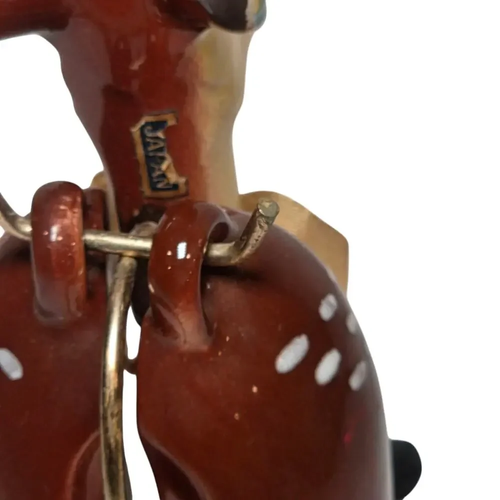 RARE Vintage 1950s Japan Bambi Fawn Salt Pepper Shakers Wire Caddy MCM Kitsch